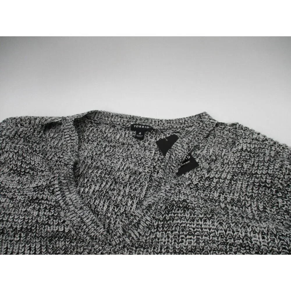 Torrid Womens Sweater 4X Grey Cold Shoulder Long Sleeves Casual Knit Preppy New